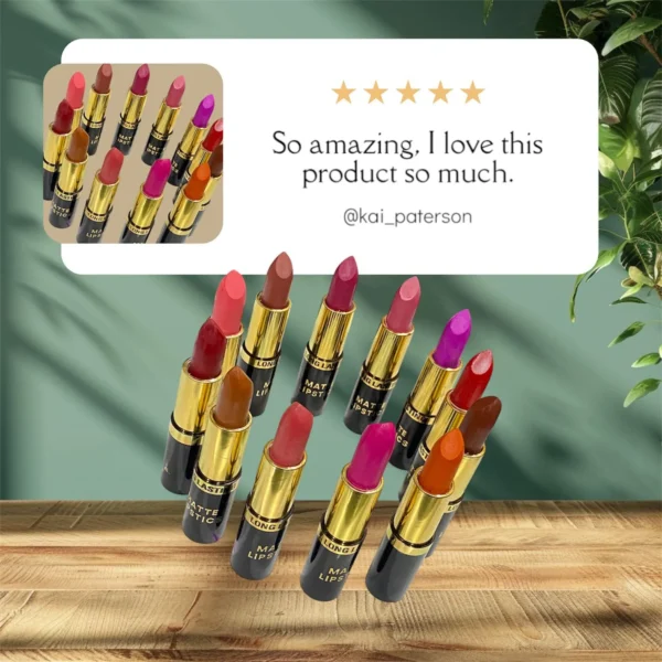 Matte Lipstick Pack of 12 Long Lasting Multi Color - Image 2